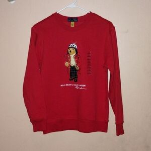 Ralph Lauren Red Crew Neck Sweater with Bear Motif